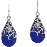 Floral Vine Ornate Teardrop Natural Shell .925 Silver Earrings