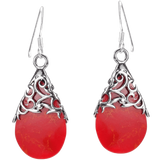 Floral Vine Ornate Teardrop Natural Shell .925 Silver Earrings