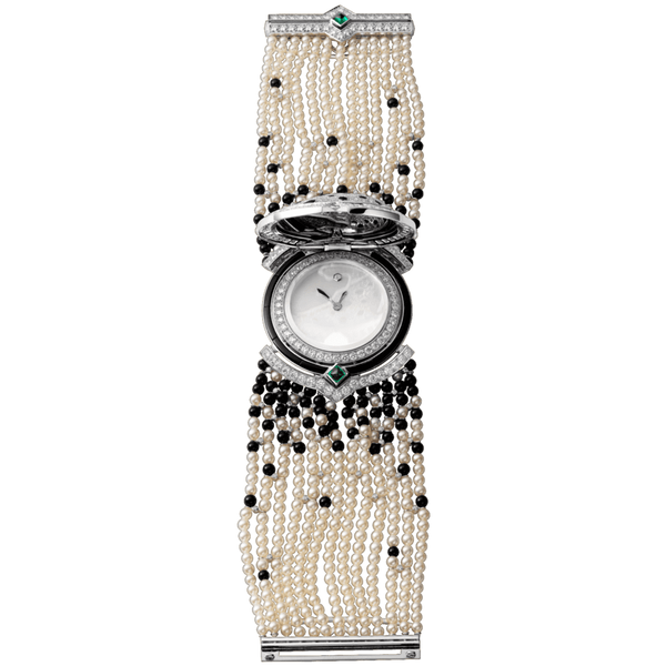 High Jewelry watch (Small model 18K white gold diamonds pearls onyx emeralds)